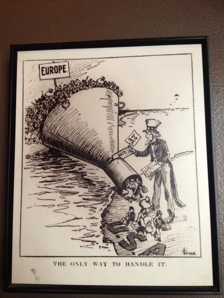 Caricature représentant le flot d'immigrants européens aux Etats-Unis