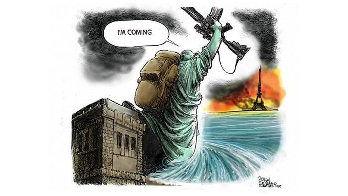 En images : la statue de la Liberté soutient Paris