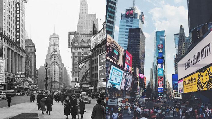 Times Square en 1933 et aujourd'hui