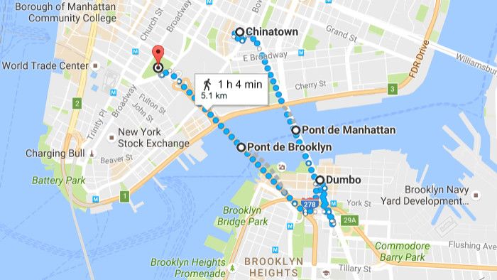 Plan de la promenade sur le Brooklyn Bridge