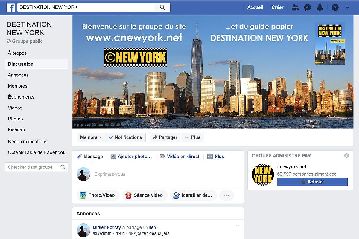 Rejoignez-nous sur le groupe Destination New York