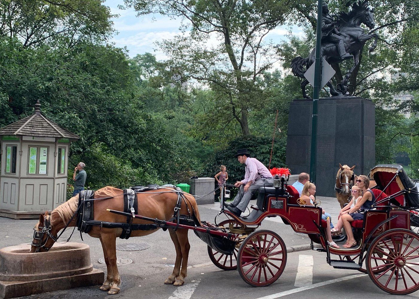 Cheval buvant dans une fontaine à Central Park