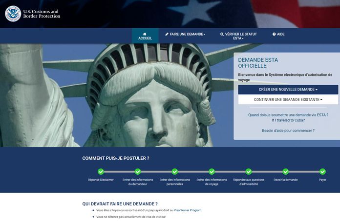 Capture d'écran du site officiel de l'ESTA