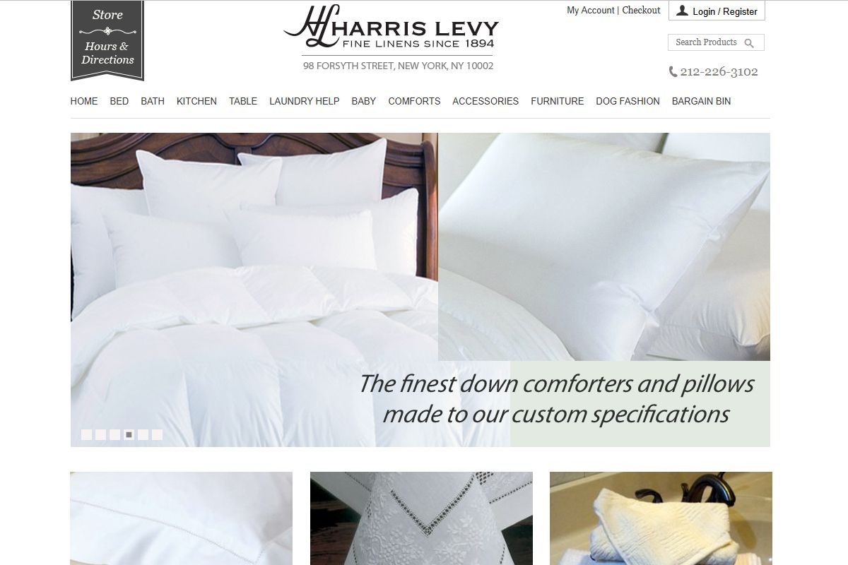 Capture d'écran du site Internet de la boutique Harris Levy