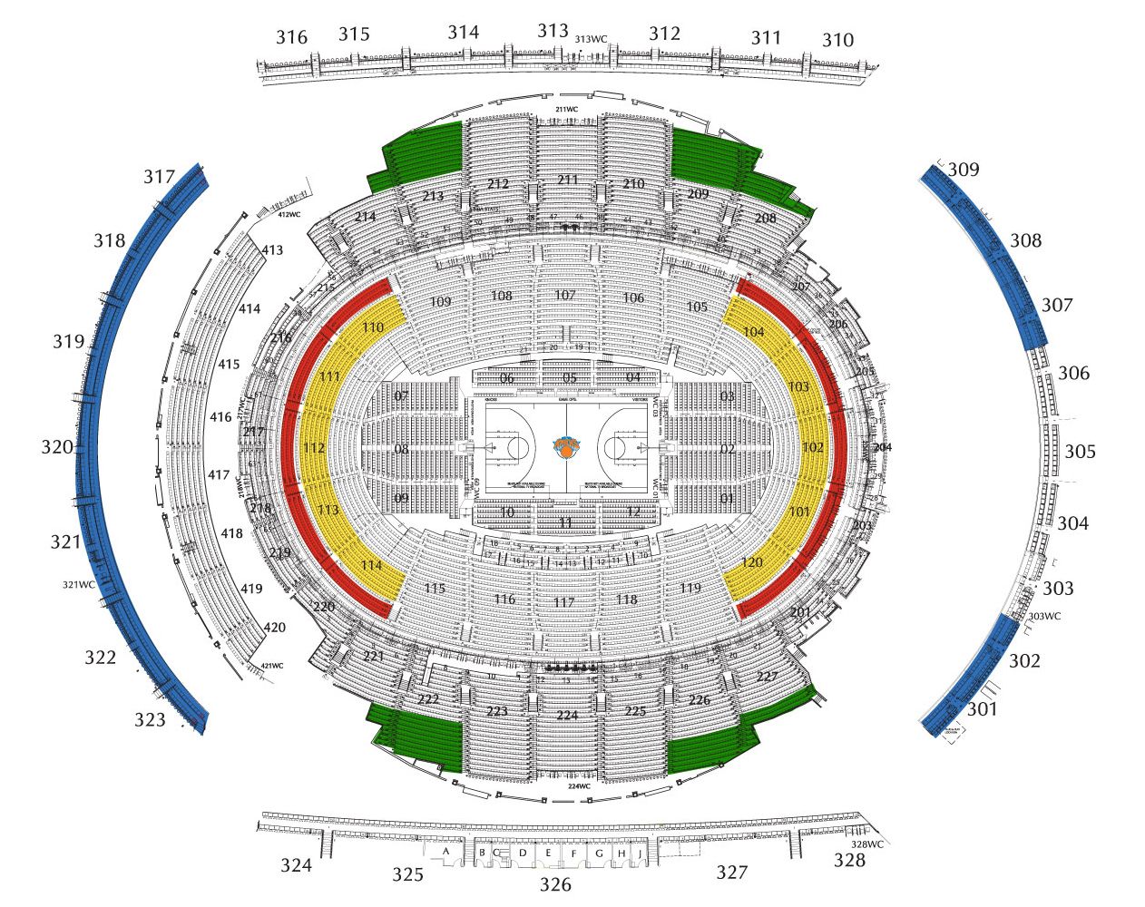 Plan du Madison Square Garden en configuration NBA
