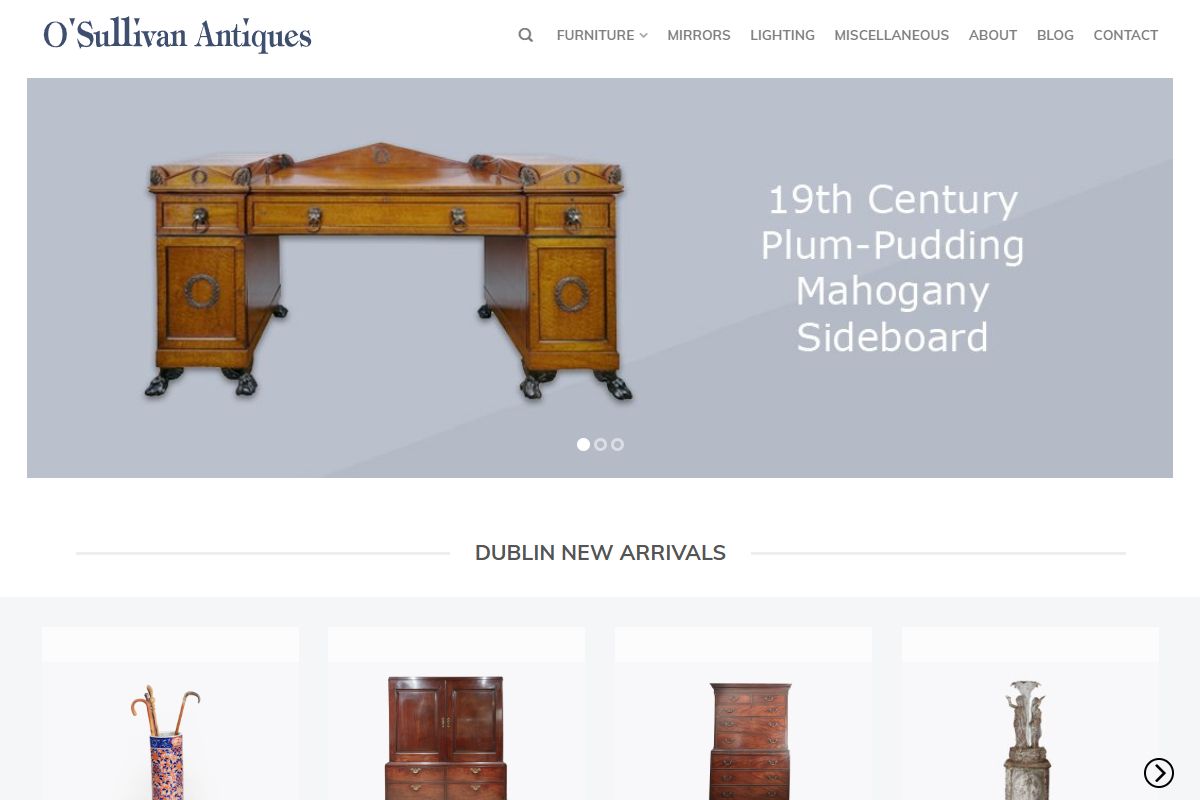 Capture d'écran du site Internet de l'antiquaire O'Sullivan