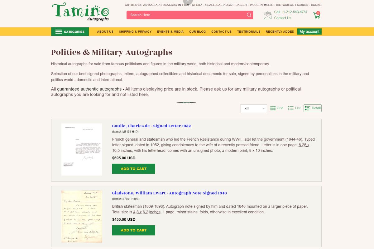 Capture d'écran du site du collectionneur Tamino