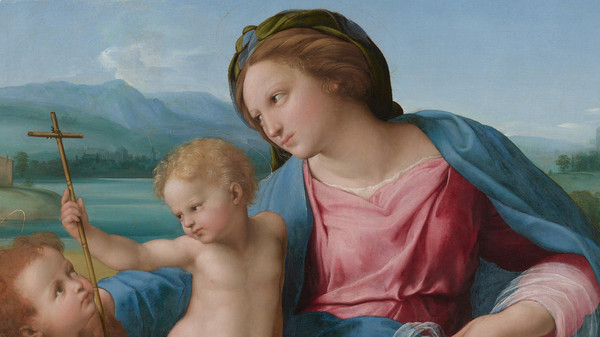 Détail du tableau Alba Madonna par Raphaël.