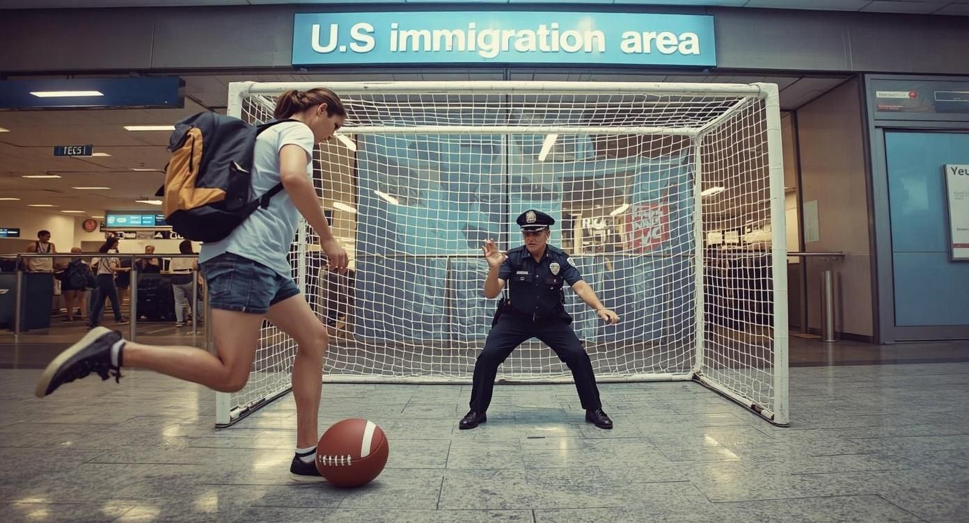 voyageur tirant un pénalty à l'aéroport de New York JFK