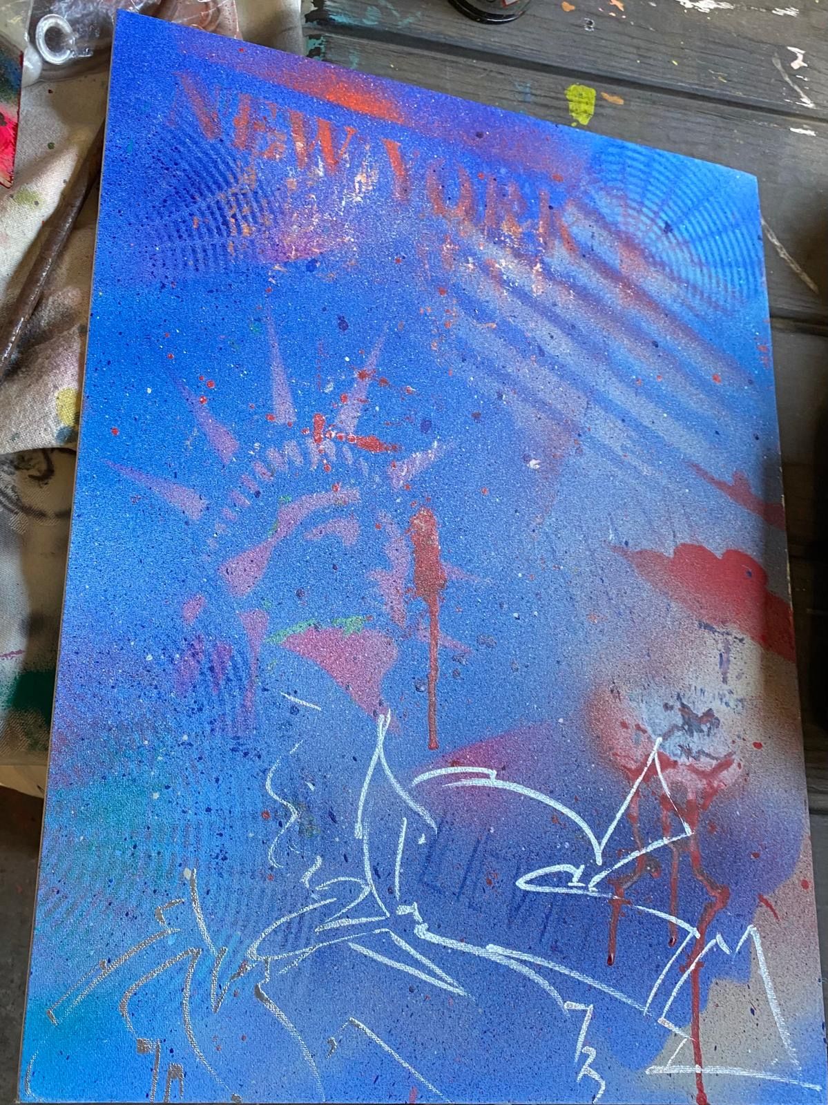 Tableau de street art dans l'atelier d'un artiste à New York